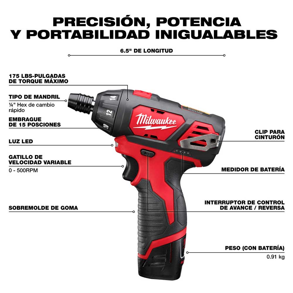 2401-22 KIT DESTORNILLADOR MILWAUKEE M12 - Imagen 3