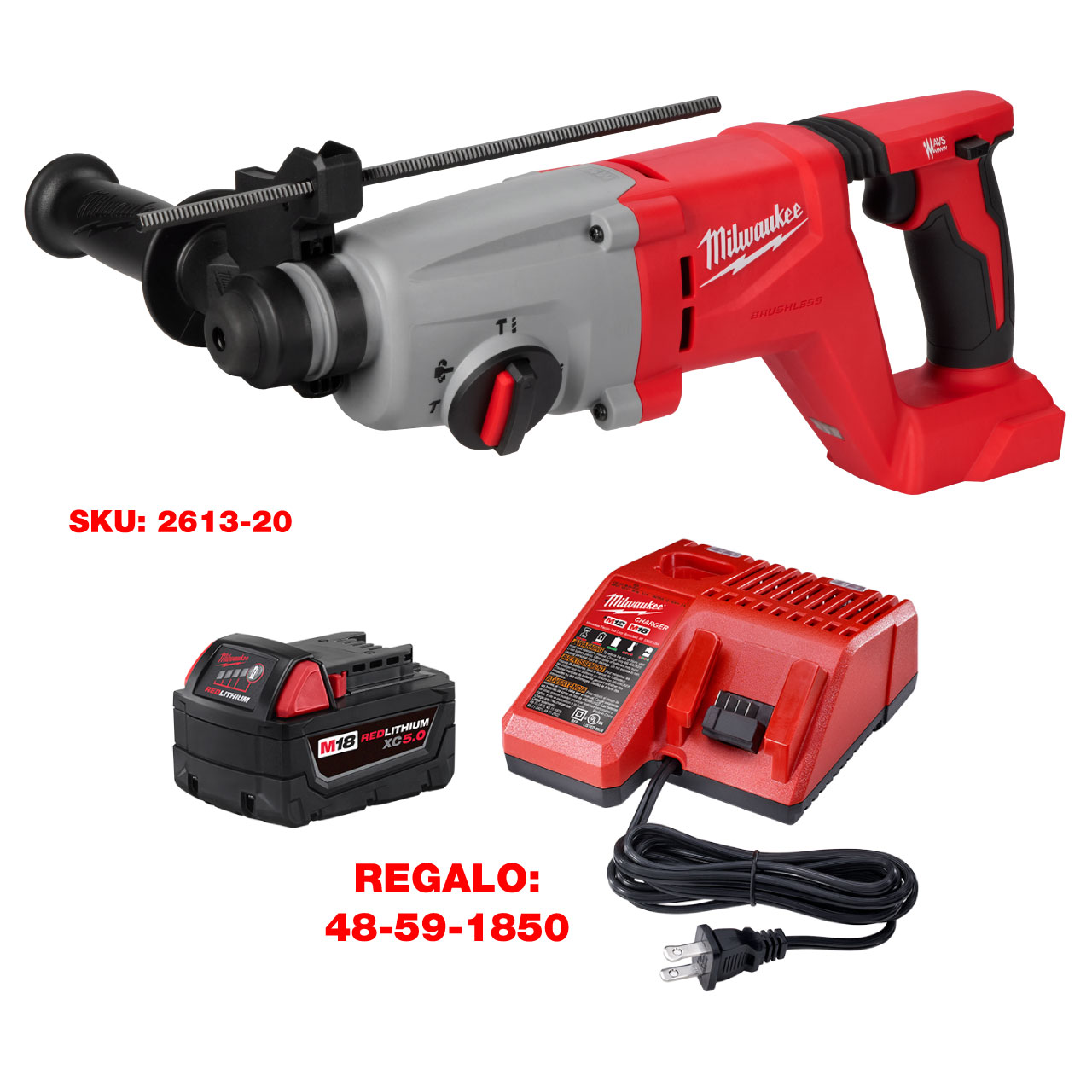 P126-2613 M18 ROTOMARTILLO BRUSHLESS SDS PLUS 1 IN. CON MANGO EN D (SOLO HERRAMIENTA)