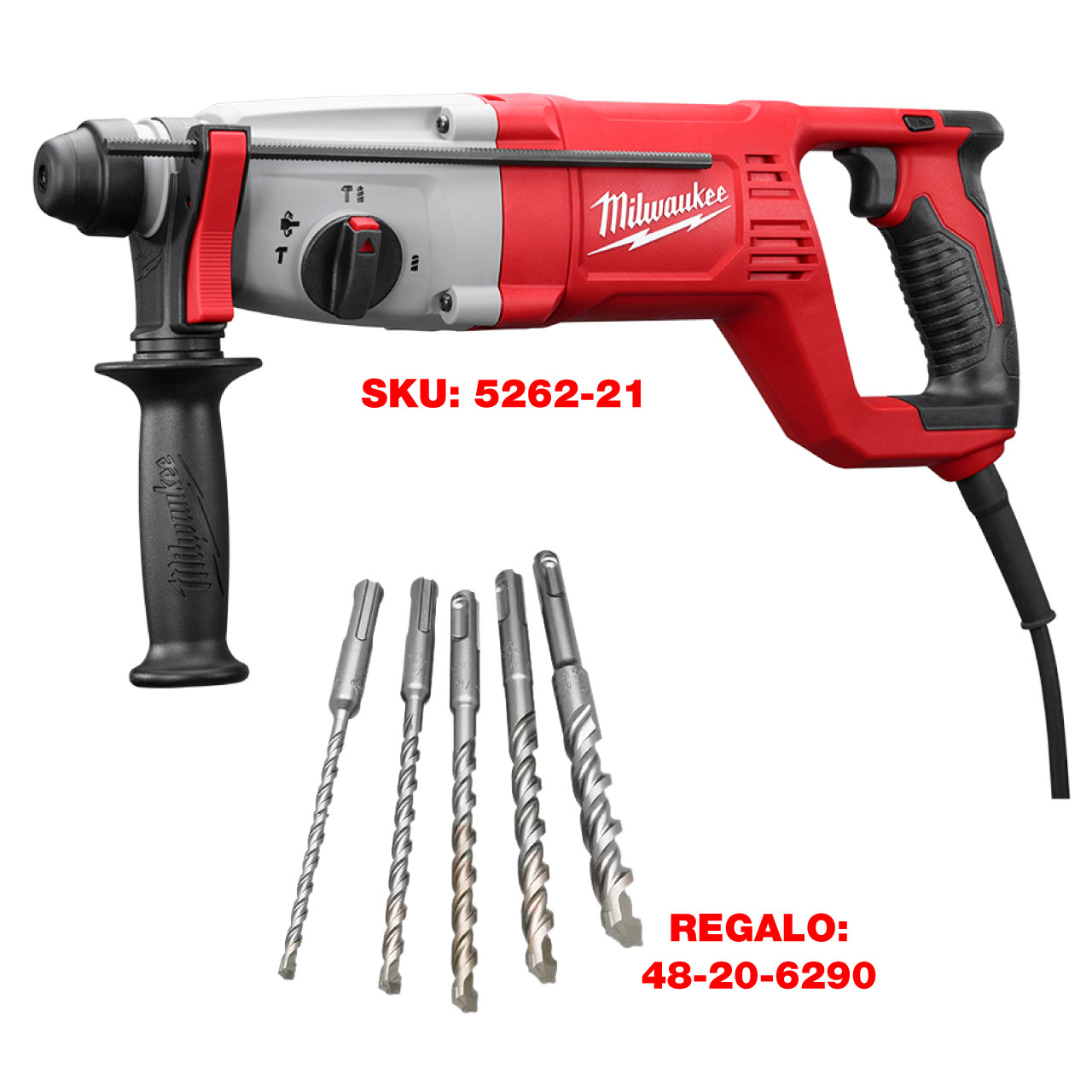 P126-5262 ROTOMARTILLO ALAMBRICO  SDS PLUS DE 1″ CON MANGO EN D 3 FUNCIONES