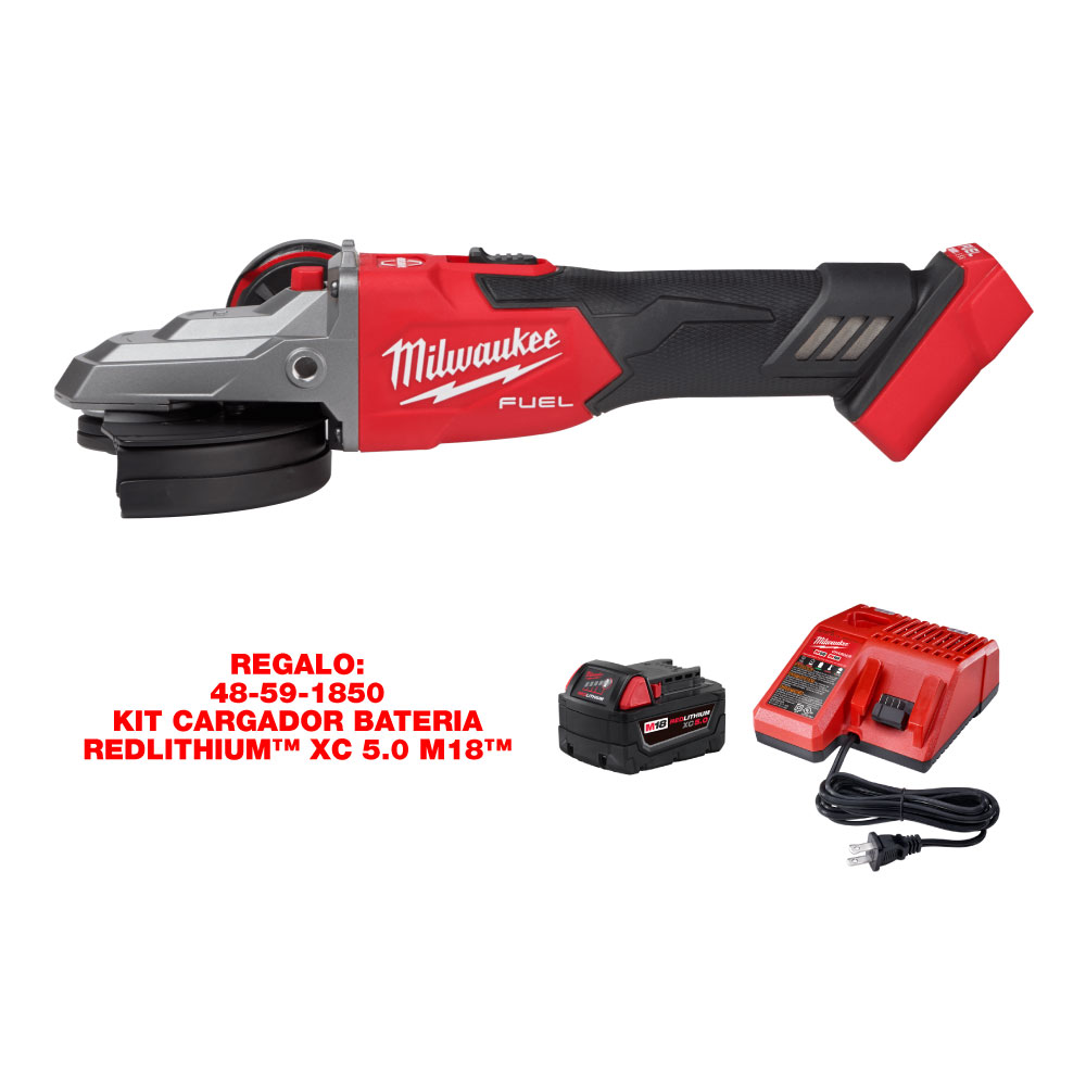 2887-20 Rectificadora con freno de cabeza plana M18 FUEL™ de 5″, con interruptor deslizante y bloqueo