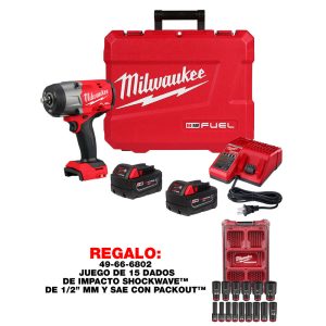 2967-22-A M18 FUEL™ 1/2" LLAVE DE IMPACTO CUADRO DE ALTO TORQUE KIT CON DOS BATERIAS Y CARGADOR