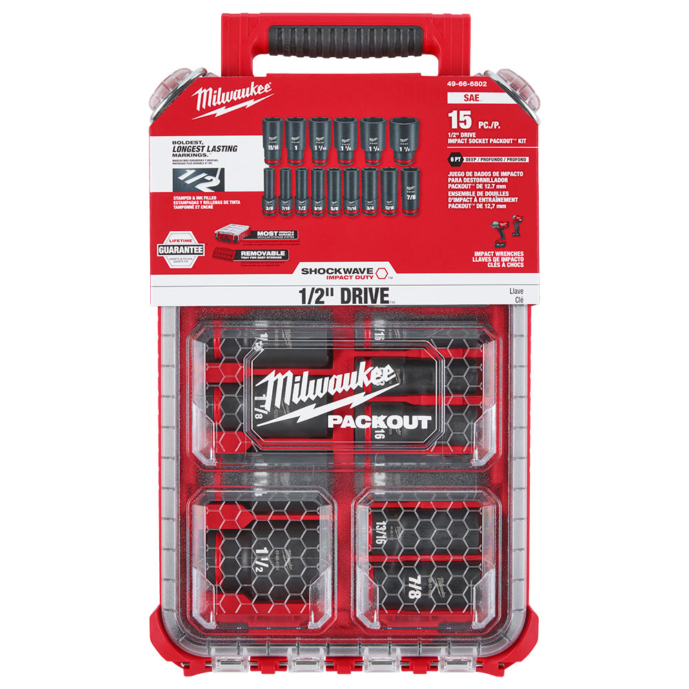 49-66-6802 Juego de 15 piezas de vasos de impacto SHOCKWAVE™ de 1/2" SAE con PACKOUT™ - Imagen 2