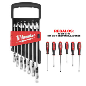 48-22-9529-A Llave combinada de trinquete de cabezal flexible - métrica (7 piezas)