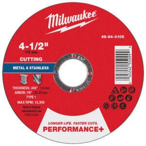 49-94-0105 Disco de corte para metal Performance+ 4-1/2" x .045" x 7/8" – Tipo 1