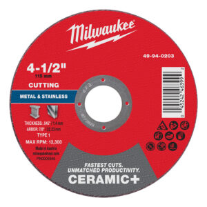49-94-0203 Disco de corte para metal Ceramic+ 4-1/2" x .045" x 7/8" – Tipo 1