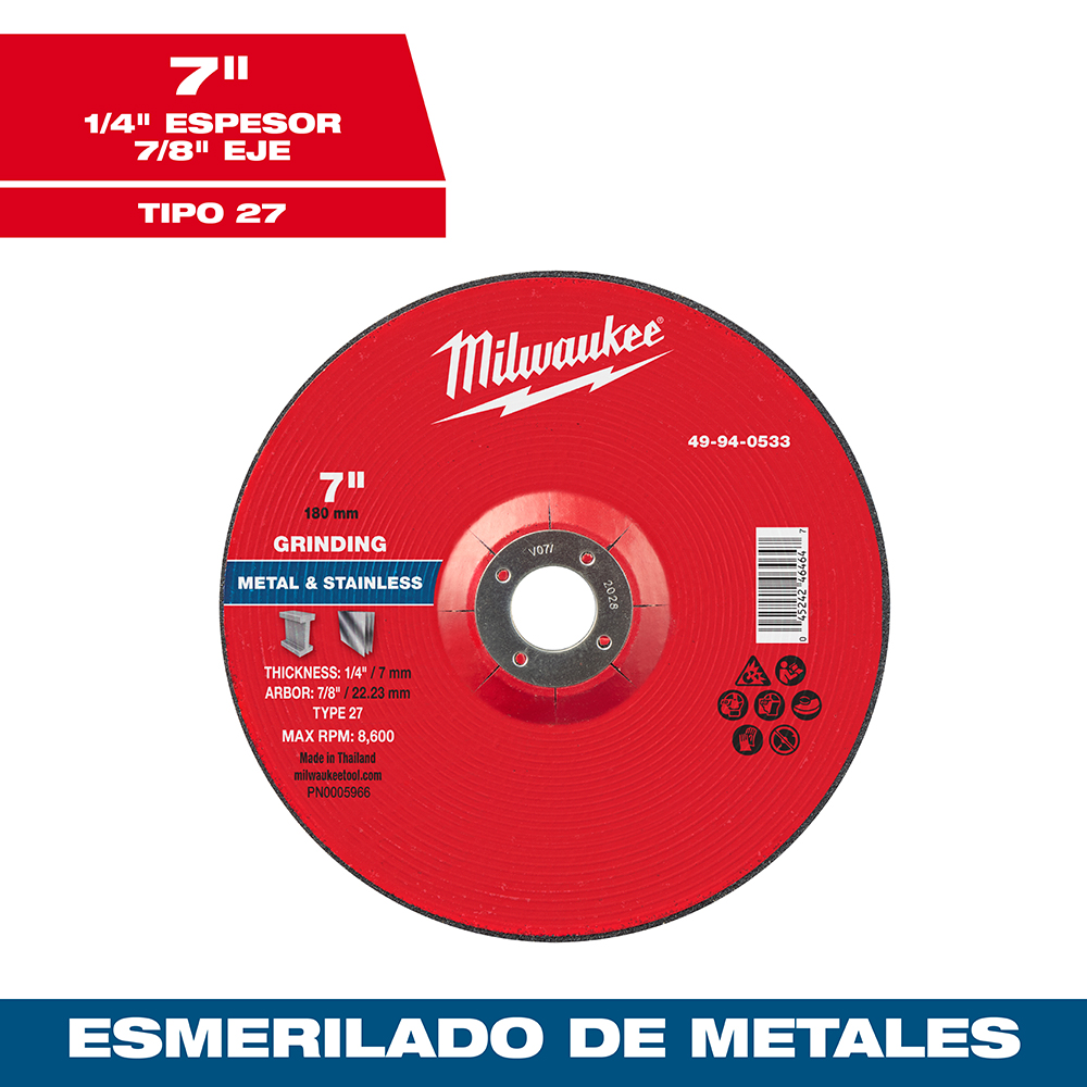49-94-0533 Disco de desbaste para metal 7" x 1/4" x 7/8" – Tipo 27 - Imagen 2