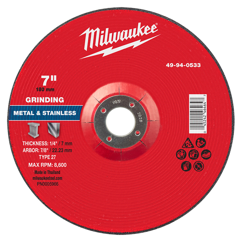 49-94-0533 Disco de desbaste para metal 7" x 1/4" x 7/8" – Tipo 27
