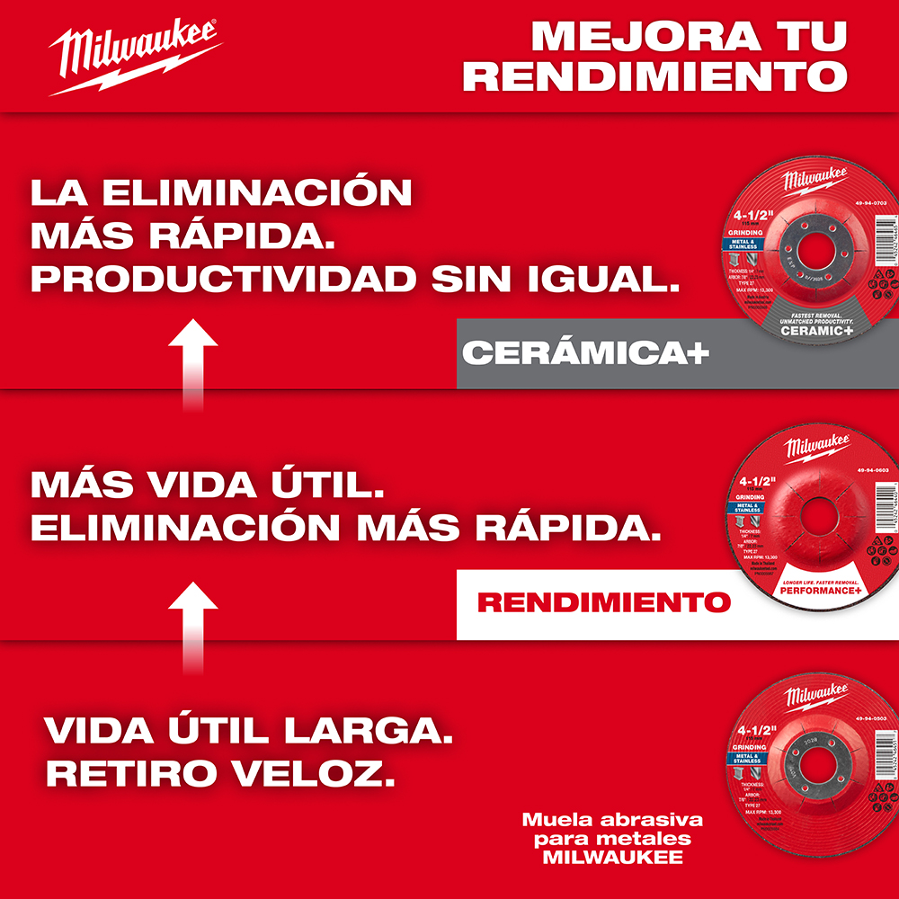 49-94-0603 Disco de desbaste para metal Performance+ 4-1/2" x 1/4" x 7/8" – Tipo 27 - Imagen 8
