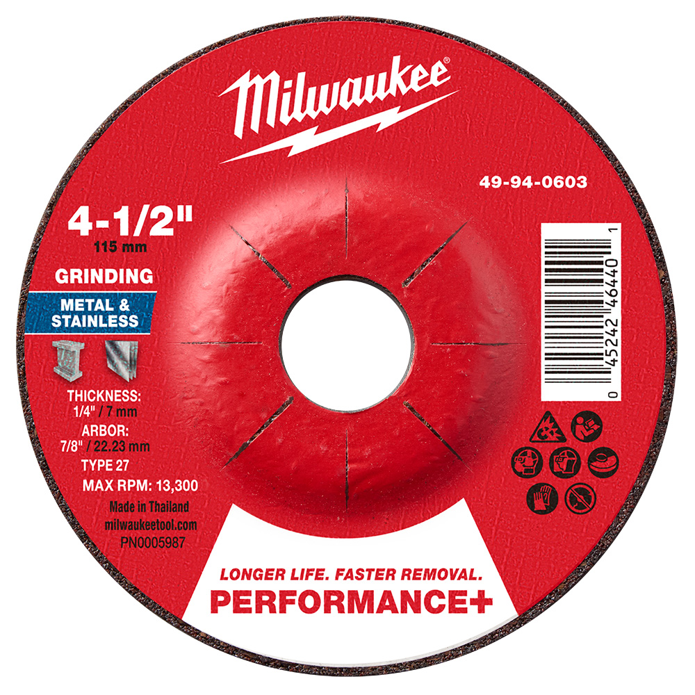 49-94-0603 Disco de desbaste para metal Performance+ 4-1/2" x 1/4" x 7/8" – Tipo 27
