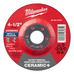 49-94-0703 Disco de desbaste para metal Ceramic+ 4-1/2" x 1/4" x 7/8" – Tipo 27